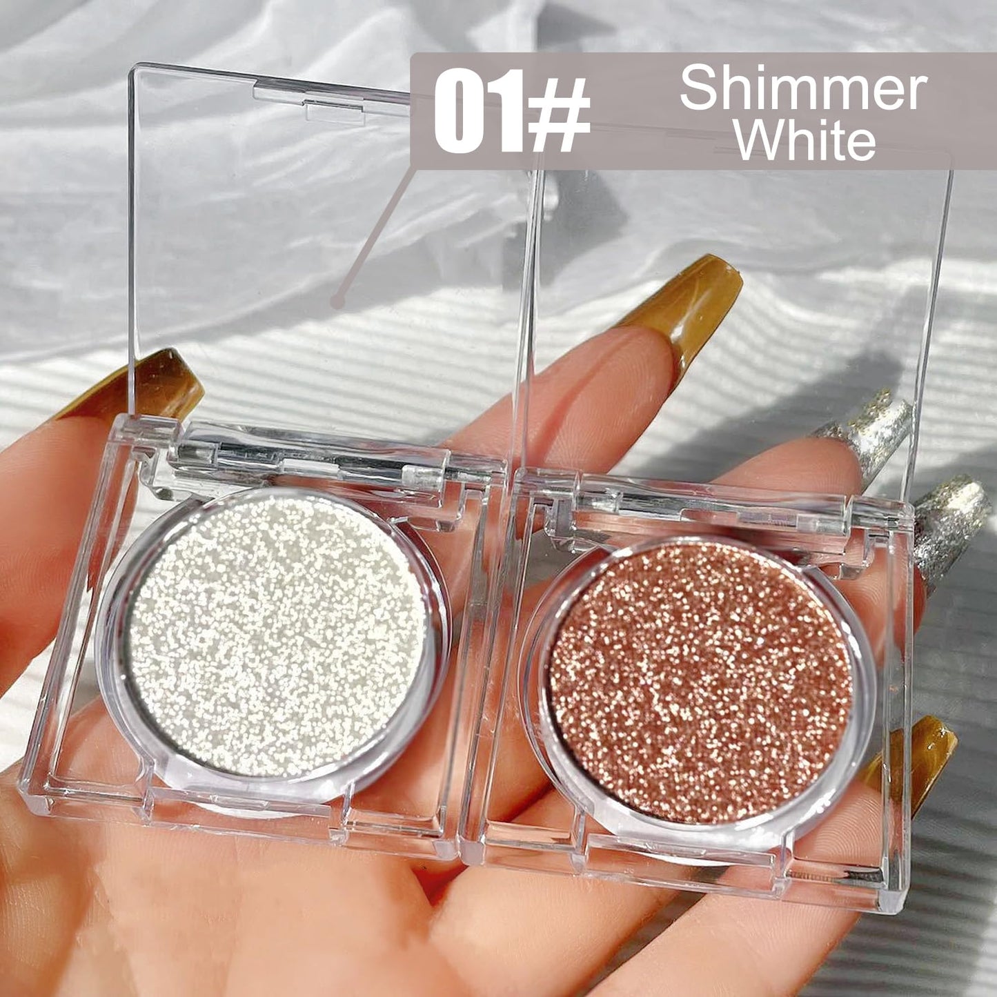 GEEWHILE Glitter White Eyeshadow, Shimmer White Single Eye Make-Up Fine Powder Palette Eyeshadow, High Pigment Long-lasting Sweatproof Single Eye Shadow for Make Up Performance