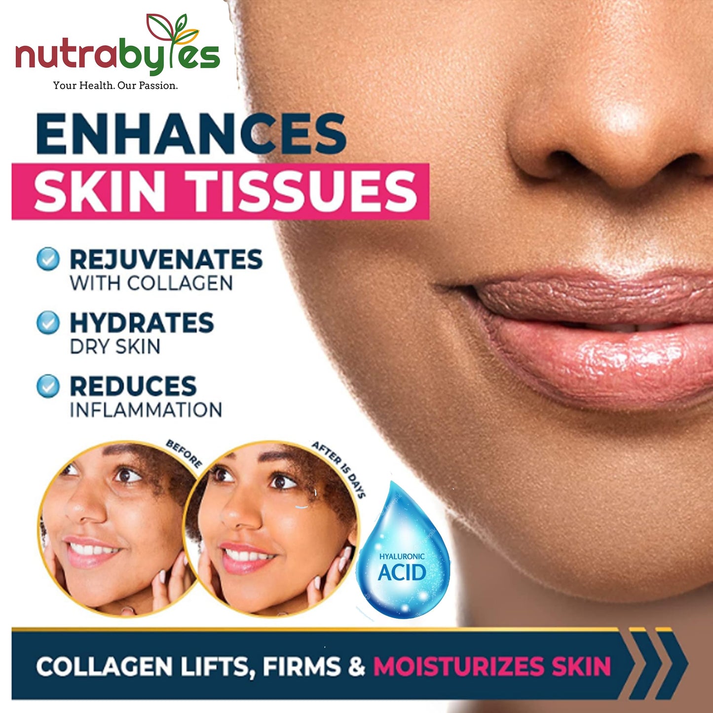 NUTRABYTES Marine Collagen Capsules with Hyaluronic Acid and Vitamin C 1200mg | 180 Capsules - 3 Months Supply | Hydrolysed Marine Collagen Supplement for Women and Men | Hair Skin Nails Joints | Made in UK