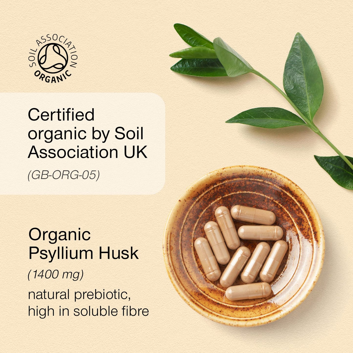 Organic Psyllium Husks Capsules 1400mg - Fibre Supplement for Men & Women - Pure Psyllium Husk Powder - 180 Tablets - High in Soluble Fiber - Certified Organic - Natural Prebiotic from Ispaghula Husk