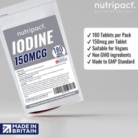 nutripact Iodine Supplement 150mcg Tablets - 180 Vegan Tablets - 6 Month Supply - Source of Iodine from Potassium Iodide - Suitable for Vegans - UK Made