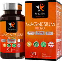 BriteLife BL Magnesium Malate, Glycinate & Citrate Triple Complex | 90 Magnesium Capsules - 375mg Magnesium Citrate, Malate & Magnesium Glycinate with Zinc, Calcium & Vitamin B6 | Non-GMO, Dairy & Gluten Free