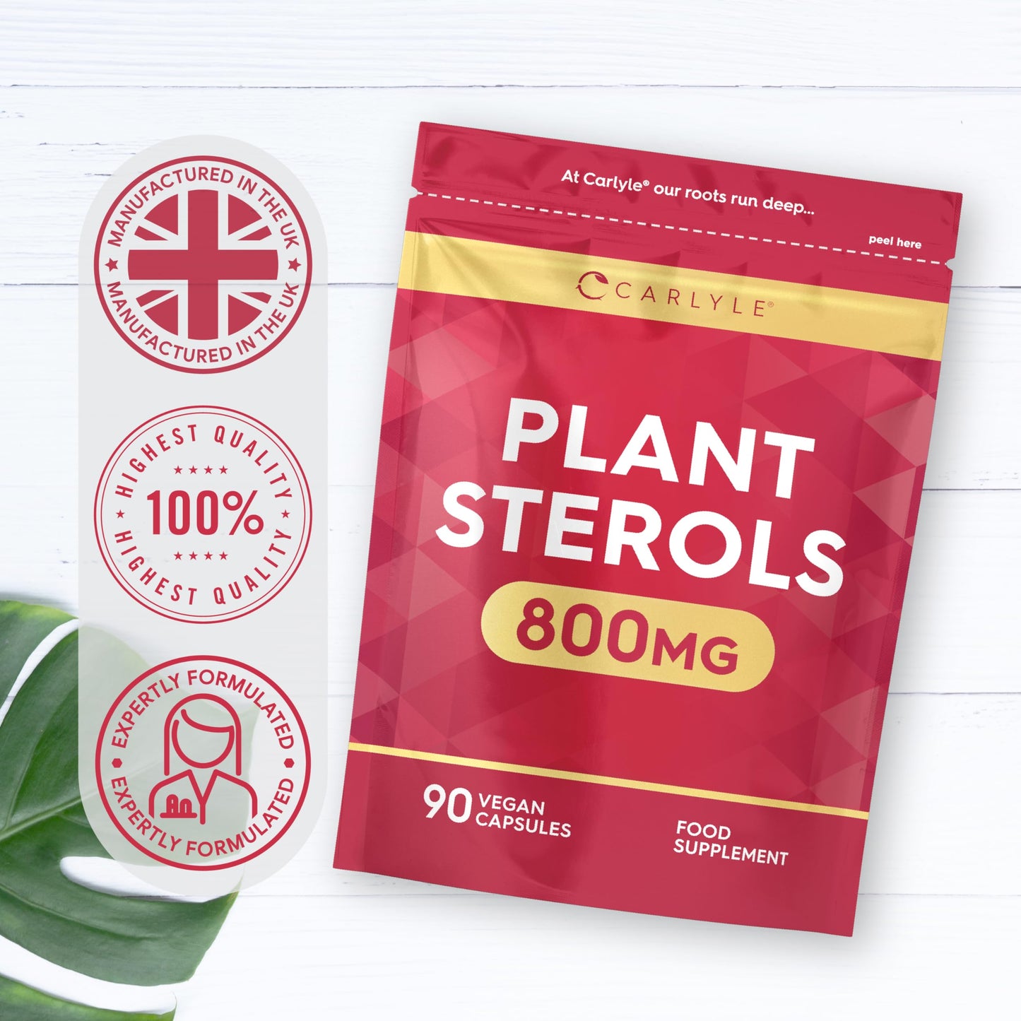 Plant Sterols 800mg | 90 Capsules | High Strength Supplement with Beta-Sitosterol | Vegan and Vegetarian | No Artificial Preservatives | by Carlyle