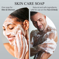 Bamboo Charcoal Soap, Salicylic Acid Soap Bar, Men's Cleansing Soap with Exfoliating Particles, AHA Soap for Oil Control, Pore Shrinking, Remove Blackhead Acne for Face and Body, 3x100g