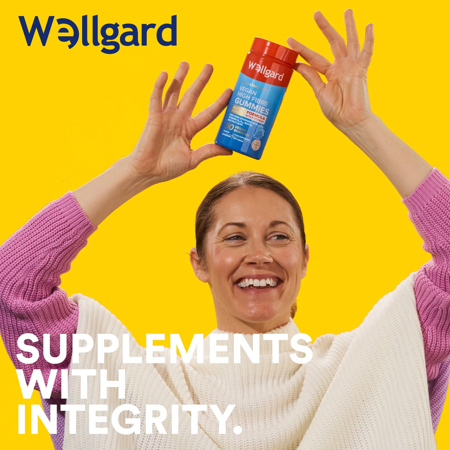 Vegan High Fibre Gummies Wellgard – High Strength Fibre Gummy Vitamins B₆, B₁₂, Biotin, and Folic Acid, Strawberry Flavour, UK Formulated