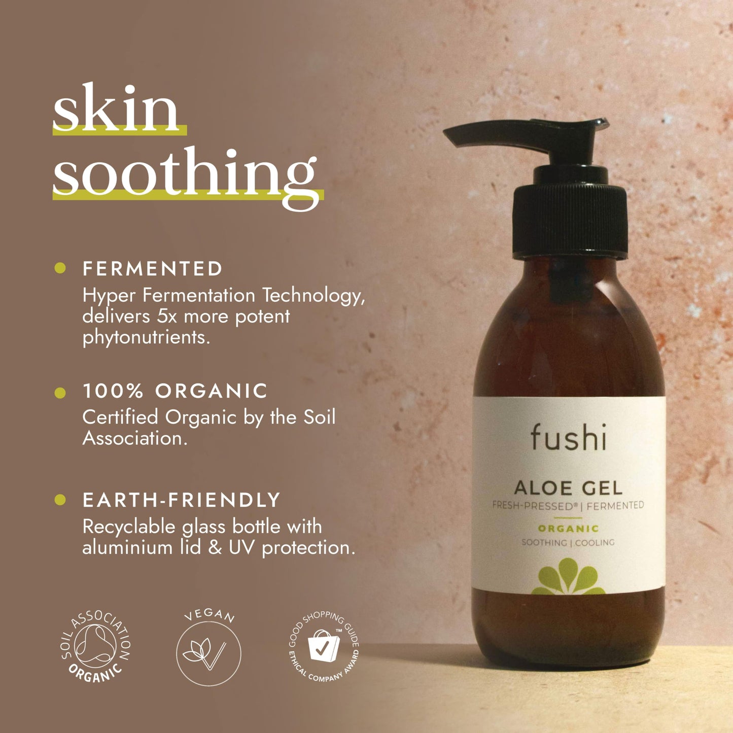 Fushi Organic Aloe Vera Gel for Face with Fermented Aloe & Frankincense - 150ml Cooling & Soothing Natural Skincare - Hydrating Face Moisturiser with Deep Sea Minerals for Acne, Burns & Redness