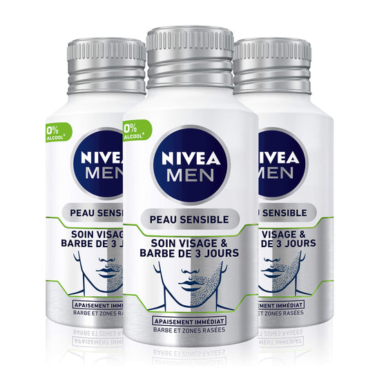 NIVEA MEN 3 Day Face & Beard Care (3 x 125 ml), Anti-Itch Soothing Care for Sensitive Skin, Softening Treatment 0% Alcohol for 3 Day Beards