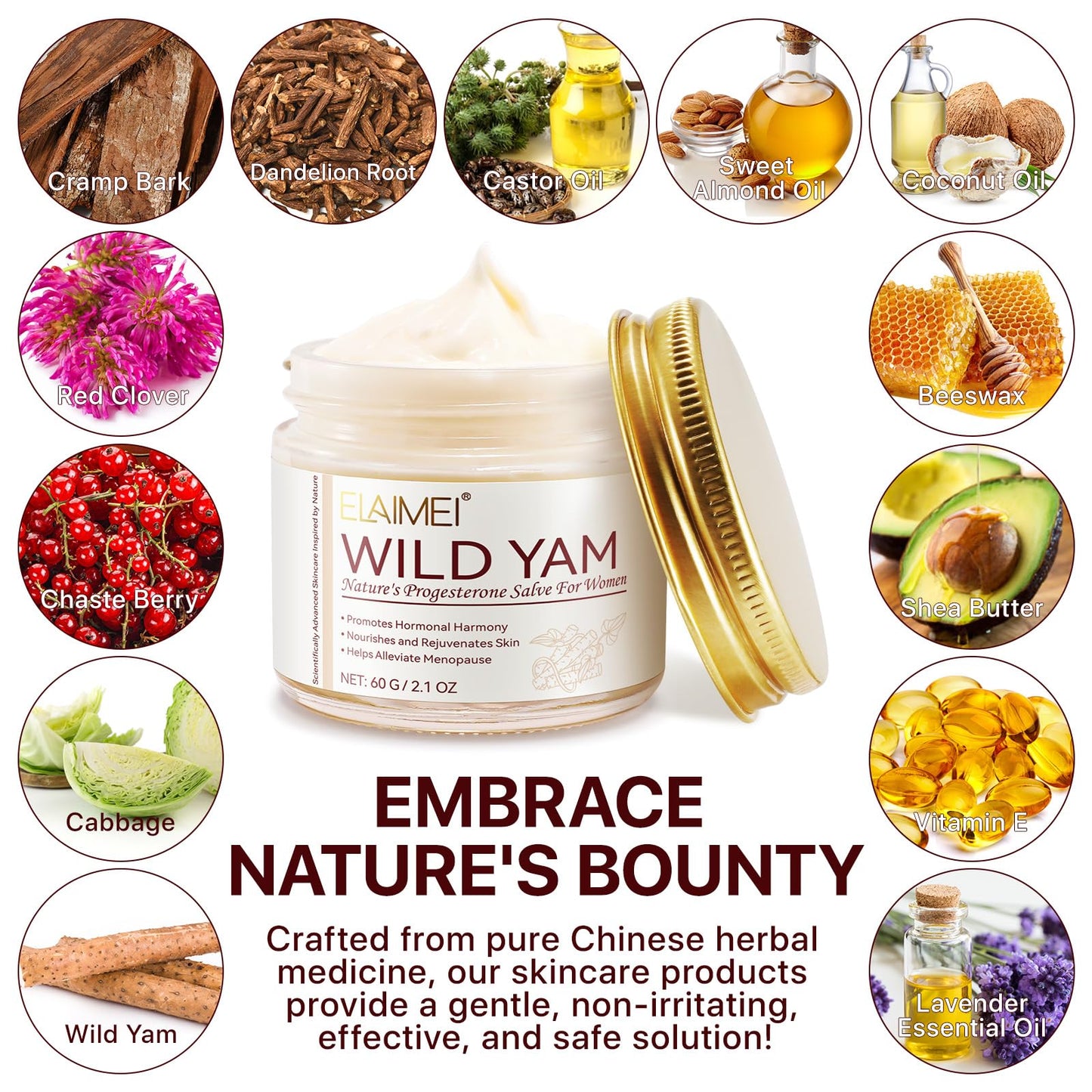 Datival Wild Yam Cream, Menopause and Hormone Balance Organic Yam Cream for Women, Wild Yam Root Cream Skin Moisturizer, Relief for Dry Skin, 60 ML