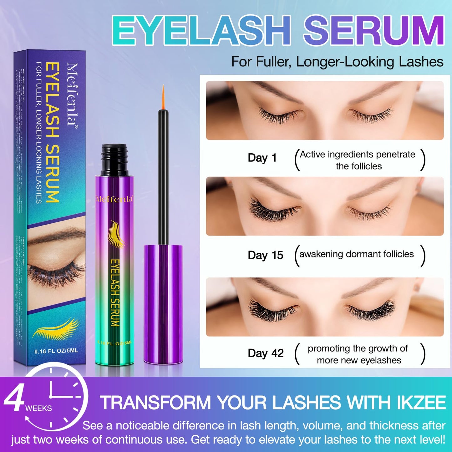 herlosfeel Eyelash Serum Lash Growth Enhancer: Advanced Natural Formula for Long Thickening Eyelashes