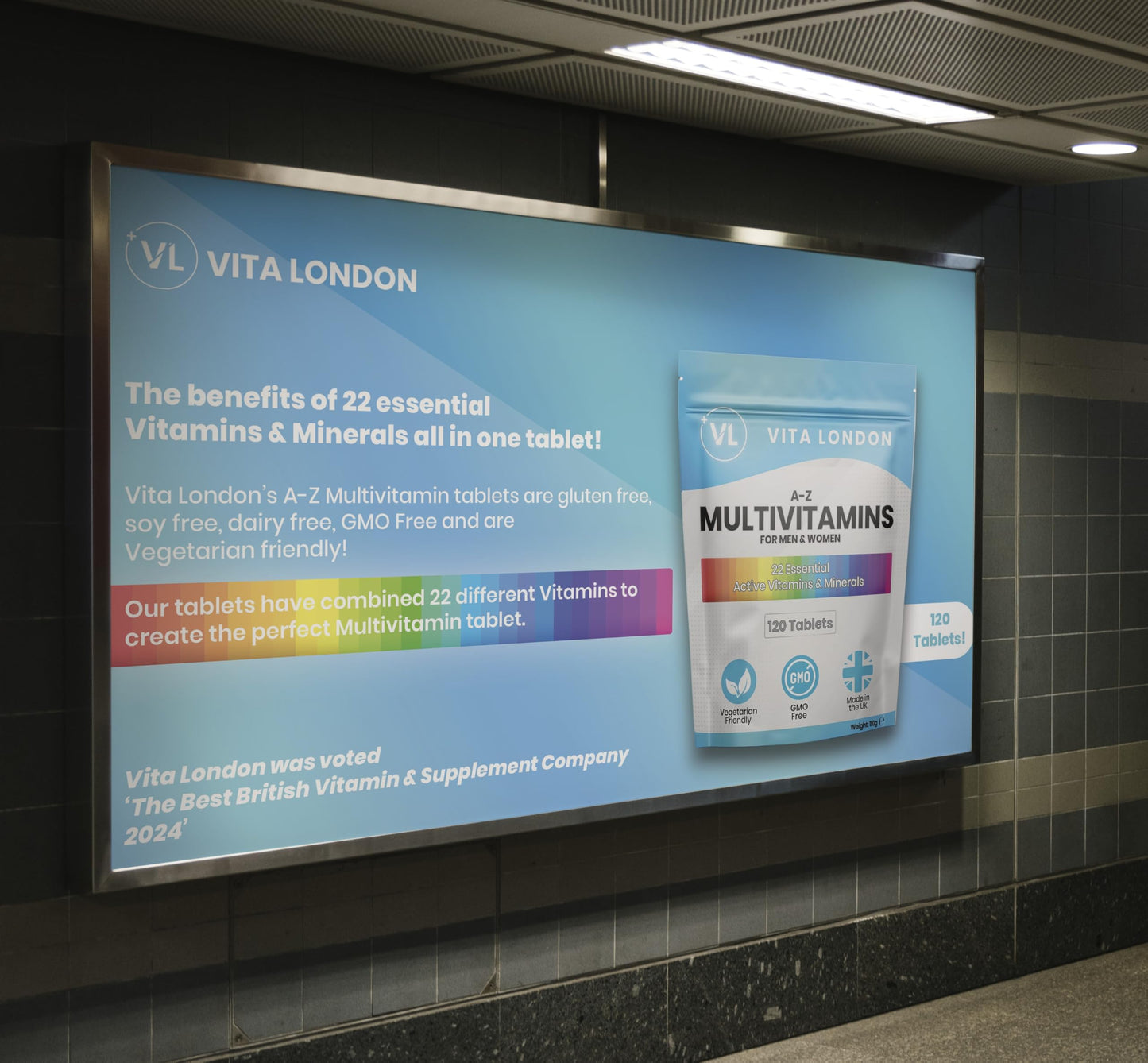 VL Vita London Vita London A-Z Multivitamins for Men & Women – 22 Essential Active Vitamins & Minerals with Iron – High Strength Daily Supplement – 120 Tablets – UK Made, Vegetarian