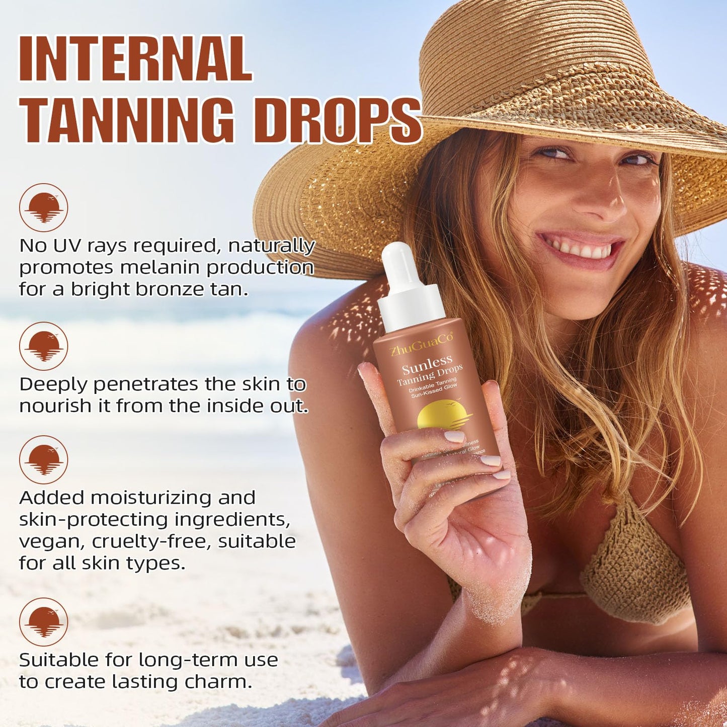 Buyourtaste Sunless Tanning Drops, Dolce Tan Love Drop, Drinkable Self Tannings Drops, Naturally Boost Melanin, Enhancing Your Natural Skin Tone for a Genuine, Sun-Kissed Glow, Without Sun Damage