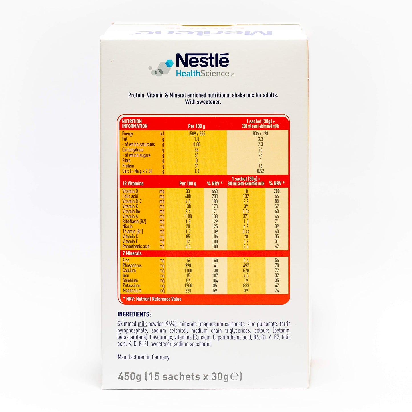 Meritene Energis Strawberry Shake | 30g Shake Powder Sachets, Pack of 15 | Nutritional Shake Mix with Proteins and Vitamins