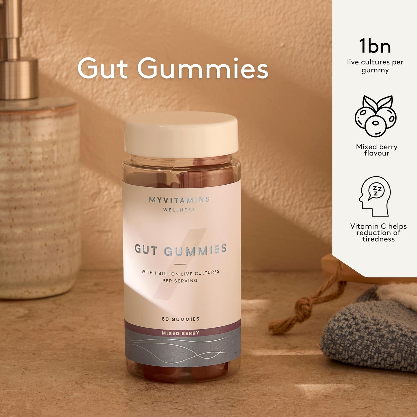 Myprotein Gut Gummies – Probiotic Gummies with Vitamin C – Supports Digestion, Gut Health & Immune System – Mixed Berry Flavor – Vegan & Gluten-Free – 60 Gummies