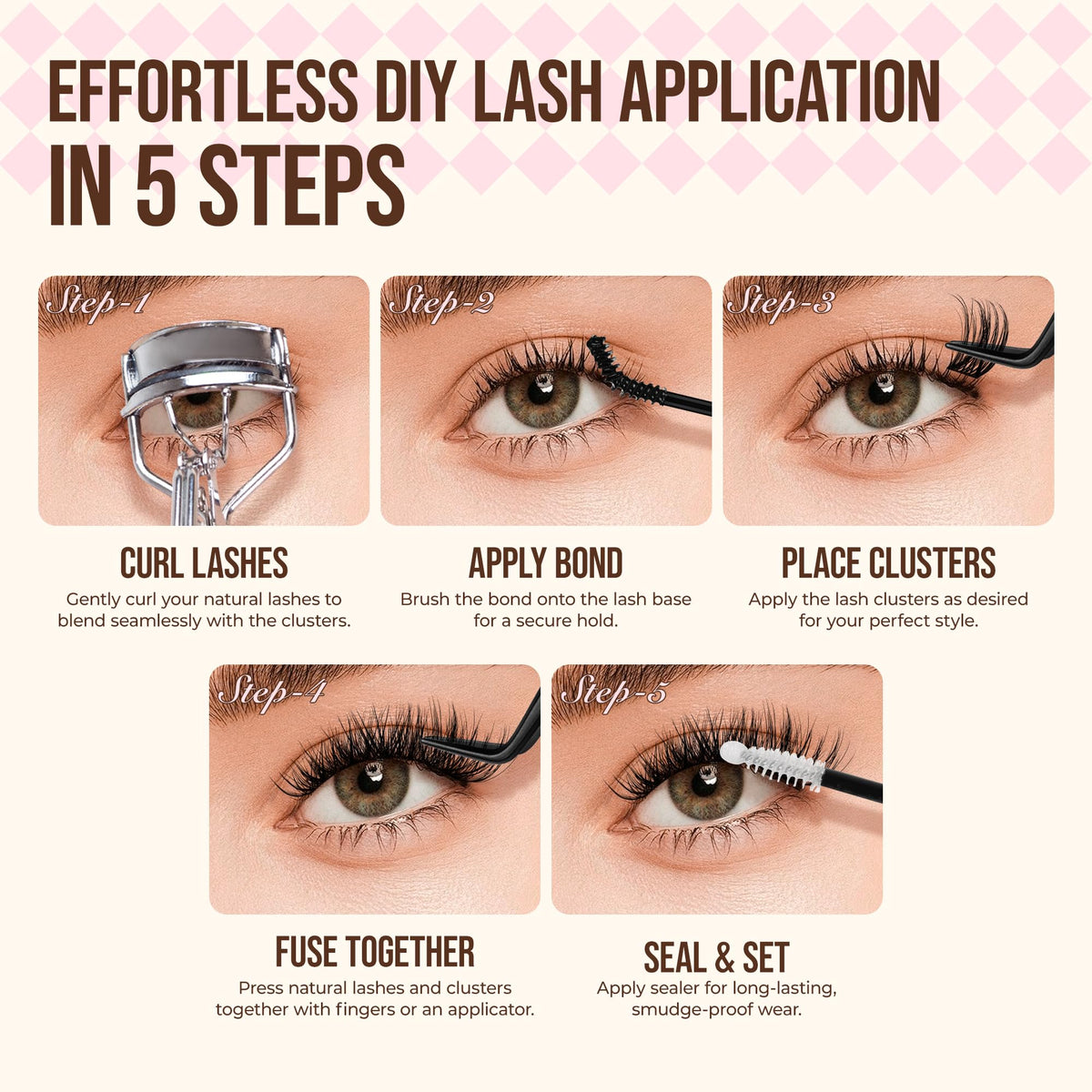 LASHVIEW Cluster Lashes 144Pcs D Curl Lash Clusters Natural Fluffy and Wispy Lashes Individual Cluster Super Thin Band Individual Eyelashes Soft and Comfortable for All Day (B24)
