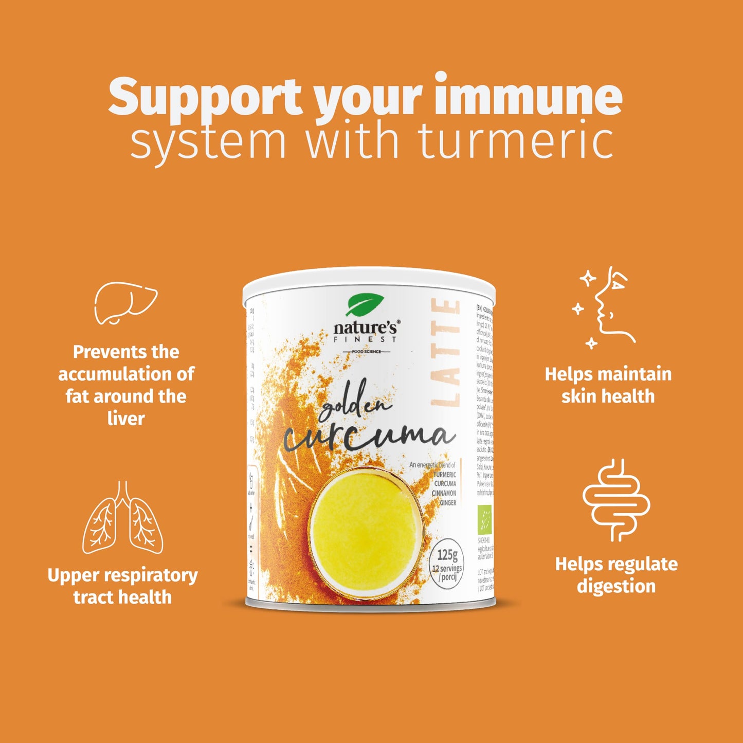 Nature's Finest by Nutrisslim Golden Curcuma Latte (125g), Delicious Turmeric Drink with Ginger and Cinnamon, Caffeine-Free, Vegan Latte Mix, 100% Organic Natural Ingredients