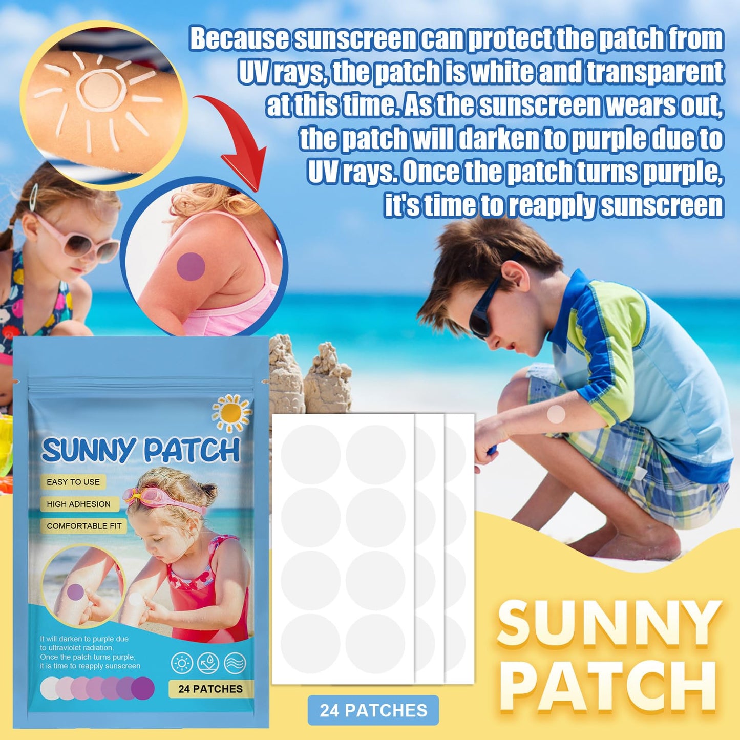 UV Stickers,spf Sunscreen Stickers,96PCS UV Detection Stickers,UV Patch,Waterproof Sun Cream Patches,Sun Stickers,Testing UV Intensity,Outdoor Sun Screen,Face & Arm,Sunscreen Dots for Boys & Girls