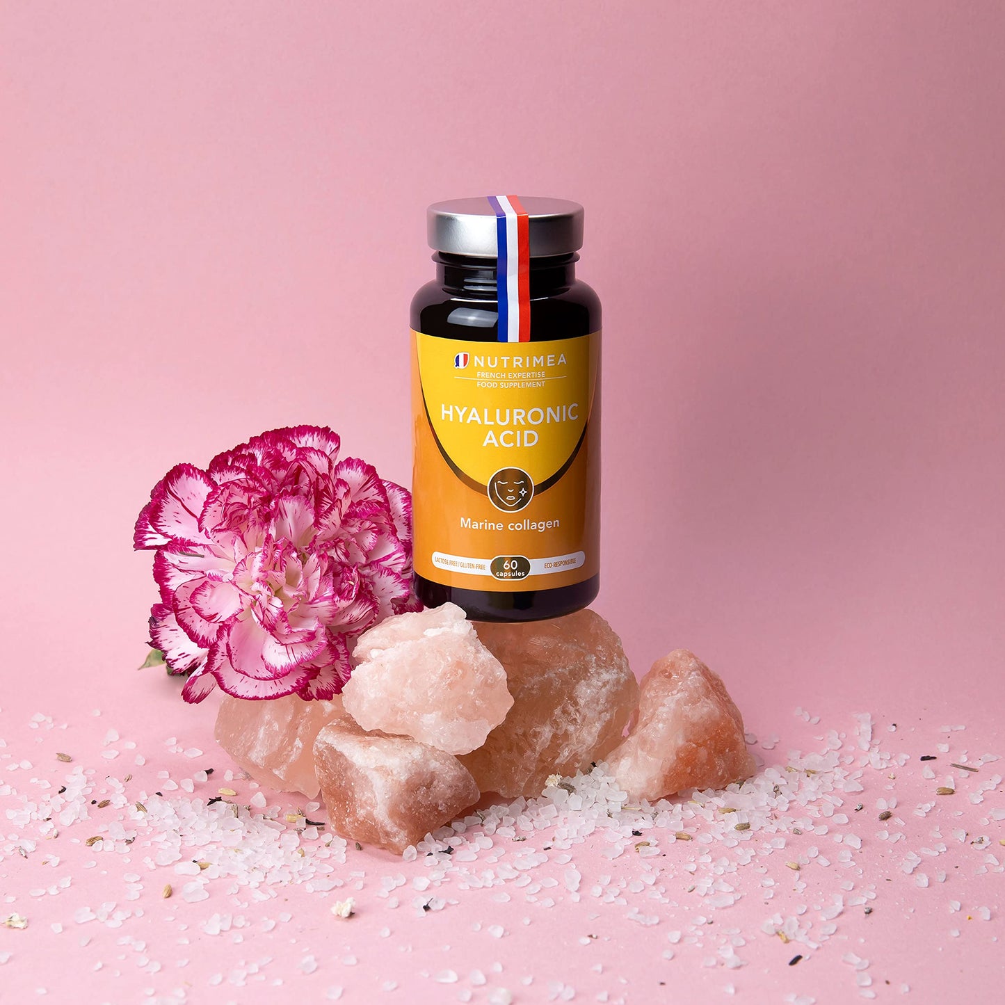Hyaluronic Acid & Marine Collagen - Enriched with Vitamins A & C - Natural Anti-Wrinkle, Restructure Skin, Protect Joints and Anti-Aging - New Formula - Plant-Based Capsules - French Expertise