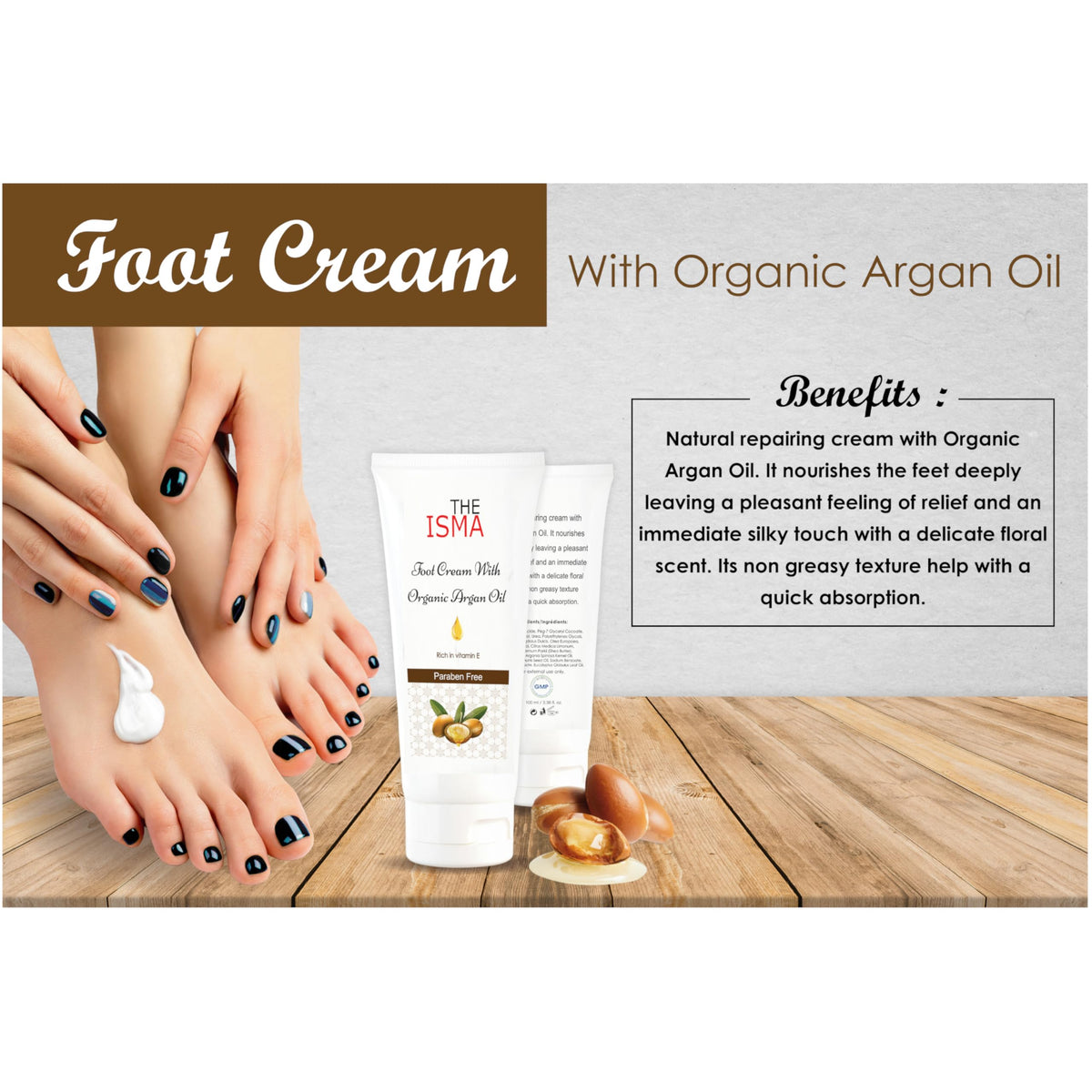 THE ISMA Foot Cream for Renewing Extremely Dry, Rough and Bumpy Feet, Moisturise and Protect Feet, Contain Organic Argan Oil with Vitamin E, 100ml