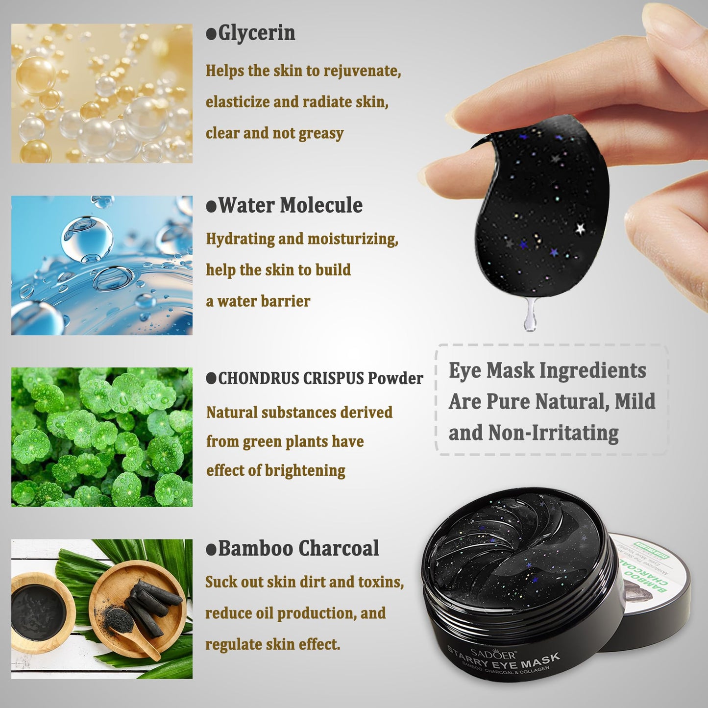 CGBOOM Under Eye Patches, Collagen Under Eye Mask, Dark Circles Under Eye Treatment, Puffy Eyes Bags Under Eyes Removal, Anti-Aging, Reduce Wrinkle, Skincare, Hydrating - 30 Pairs (Bamboo Charcoal)