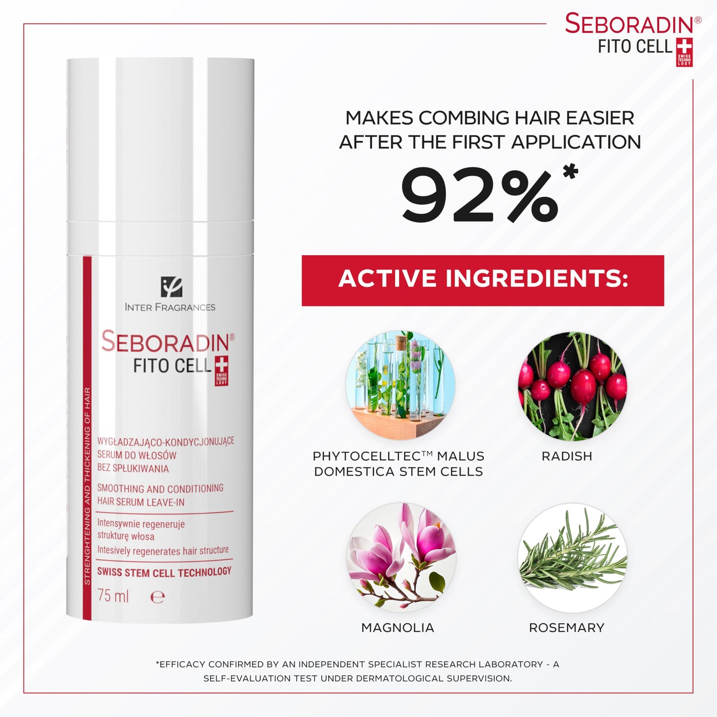 SEBORADIN Seboradin Hair Serum Leave In Emollient For Easy Combing Conditioning Strengthing Smoothing Moisturising Nourishing Plant Stem Cells Oil Complex Of Radish Magnolia Rosemary Extracts 75 ml Fito Cell