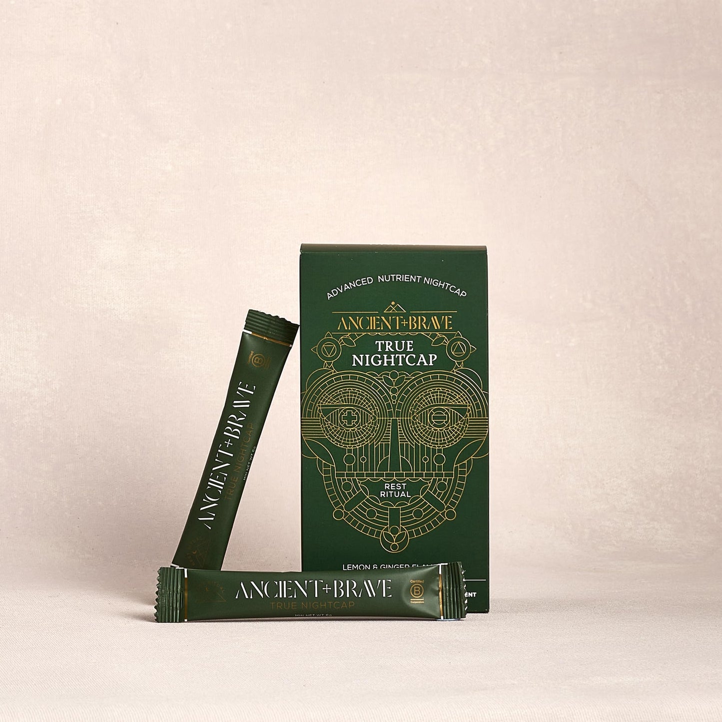 Ancient + Brave True Nightcap 15 x 6g Sachets - Zinc, Magnesium, Vitamin C, Amino Acid Rich - Aids Digestion, Restores and Rejuvenates Sleep - Hint of Lemon and Warming Ginger