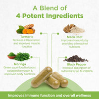 STRENGTH & SPICES100% Natural Vegan Food Supplements Strength & Spices Immune System Booster, Turmeric and Black Pepper Capsules with Moringa Powder, and Maca, Antioxidant-Rich Blend to Improve Immune Functions and Overall Wellness, 1000mg, 60 Capsules