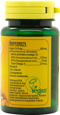Veganicity Omega-3 DHA: EPA : Algal Oil Omega-3 Fatty Acid : 60 Vcaps, in a Planet-Friendly 99% Recycled Pot