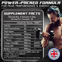 Valrock Creatine Monohydrate 5000mg 120 Gummies for Men | Added L-Taurine, BCAA's, Collagen, B12 | Muscle Growth Gains | Chewable Gummies, Mixed Berry Flavour (1 Month Supply)
