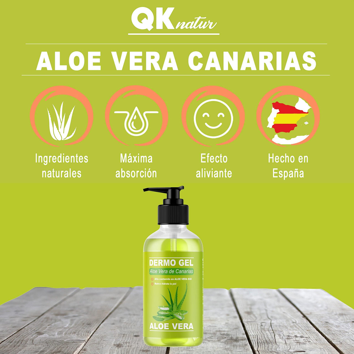 QKnatur - DERMO GEL ALOE VERA FROM THE CANARY ISLANDS BIO - Soothing effect, nourishes and moisturizes the skin. Natural face and body hydration (250 ml)