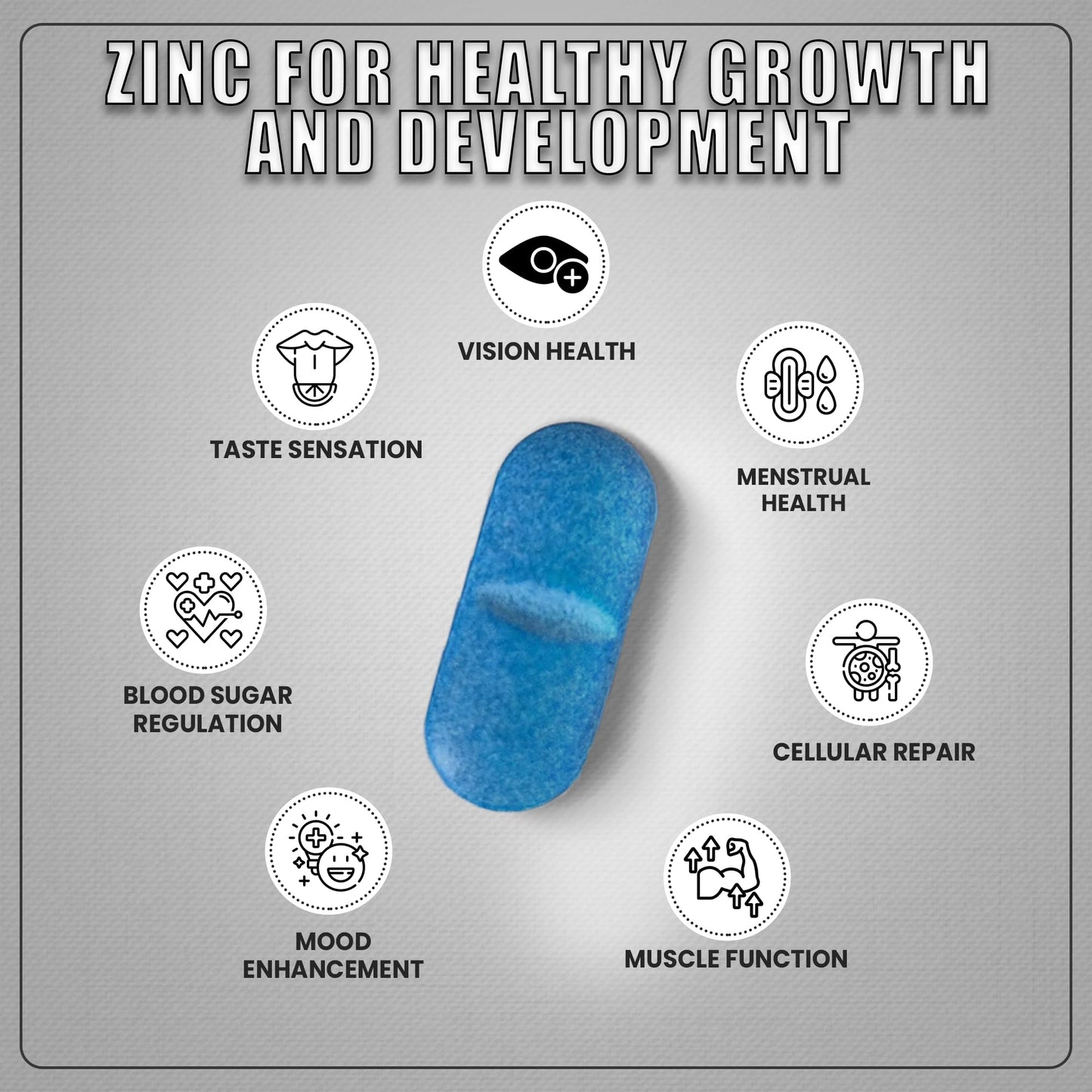 Tresible Zinc Tablets (4 Weeks Supply) - Kids Zinc 50mg for Skin Hairs Nails Bones and Metabolism - Immune Support High Strength Zinc Supplements for Men & Women - Zinc Tablet for Adults
