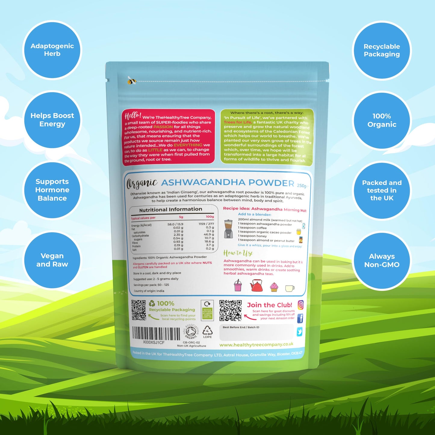 Organic Ashwagandha Powder - Raw Vegan Ashwagandha Root Powder by TheHealthyTree Company - Certified Organic Natural Stress Relief and Energy Support, Non-GMO & Gluten Free (250g)