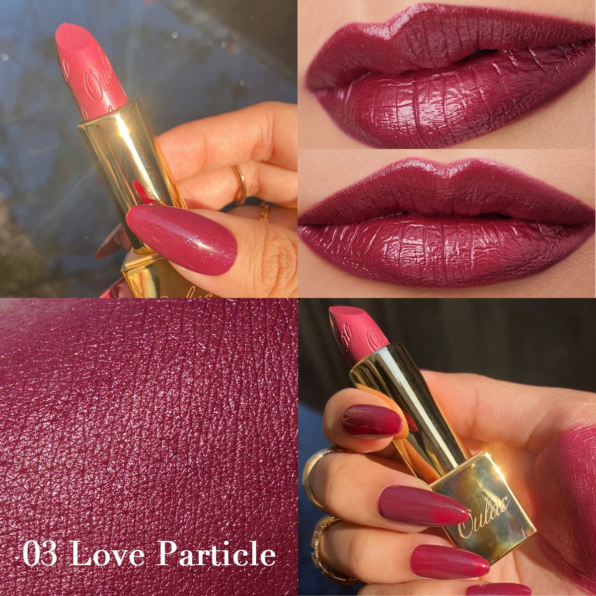 Oulac OULAC Metallic Shine Glitter Lipstick, Purple High Impact Lipcolor, Lightweight Soft and Ultra Hydrating, Long Lasting, Vegan & Cruelty-Free, Full-Coverage Lip Color 4.3 g/0.15 oz Love Particle(03)