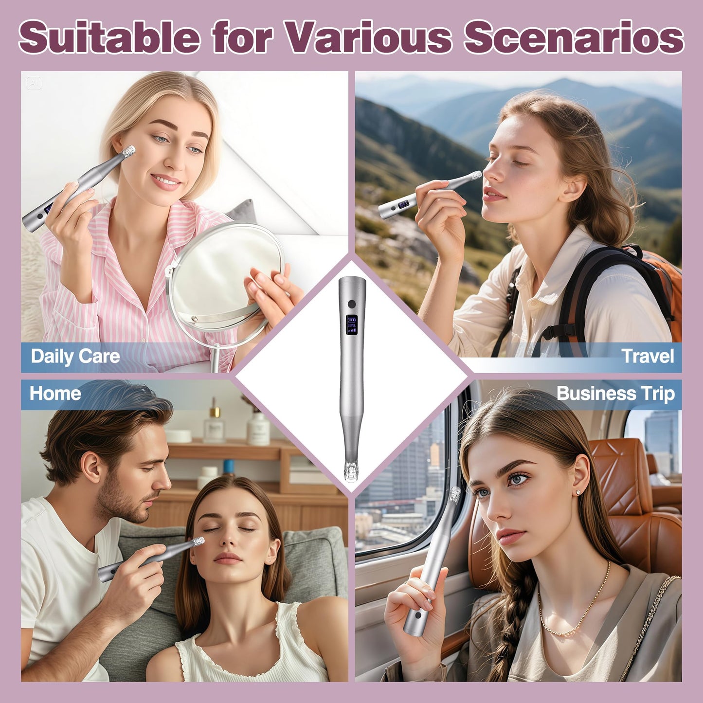 Xahpower Microneedling Pen, Dermapen with 8 Replacement Cartridges, Type-C Rechargeable, 3-Speeds Wireless Beauty Pen for Skin Care