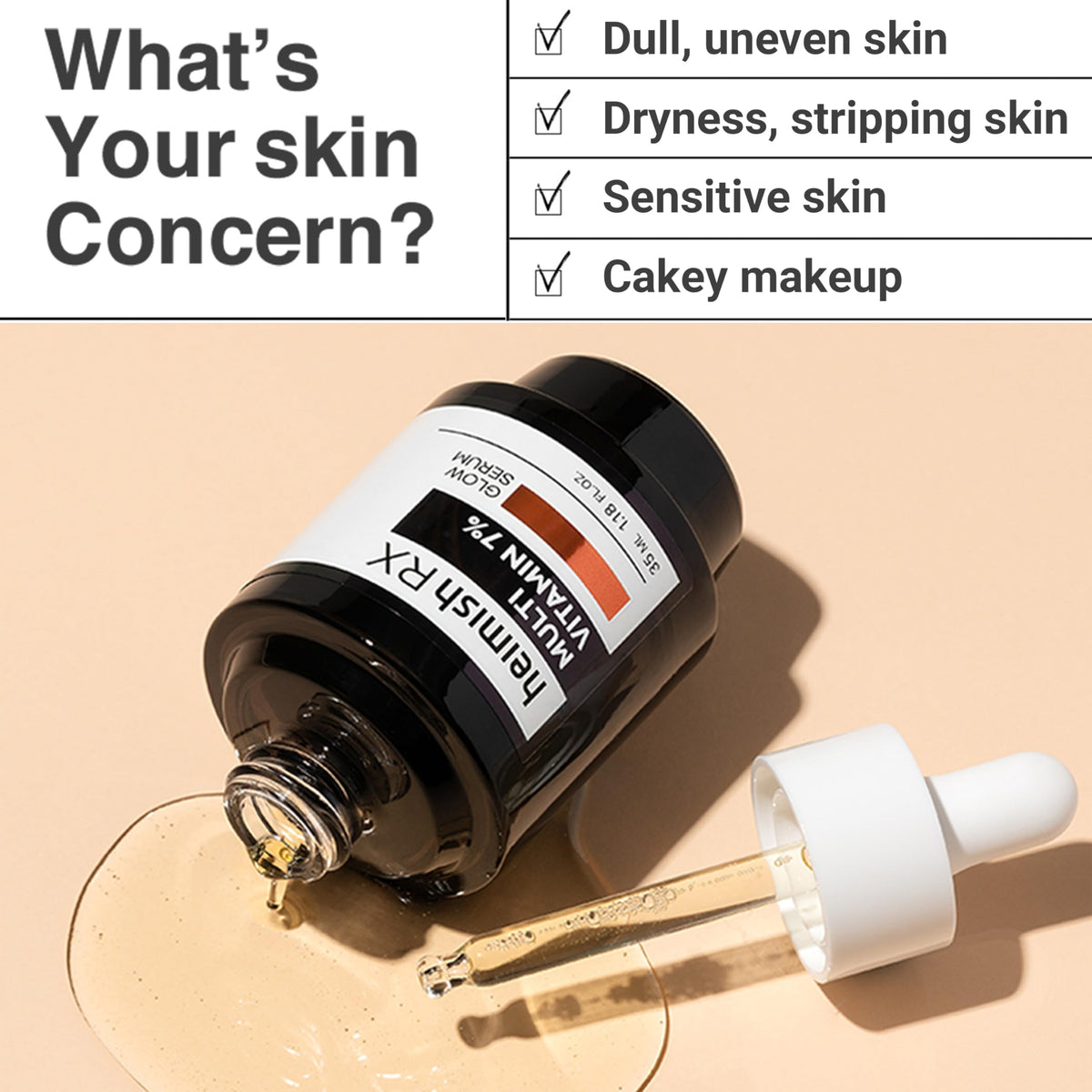 HEIMISH RX Multi Vitamin Glow Serum - Vitamin C Serum for face, Dark Spot & Hyperpigmentation Reduction, Anti Aging, Skin Brightening Serum with Vitamin C 7%, Niacinamide 5% - 35 ml (1.18 fl. oz)