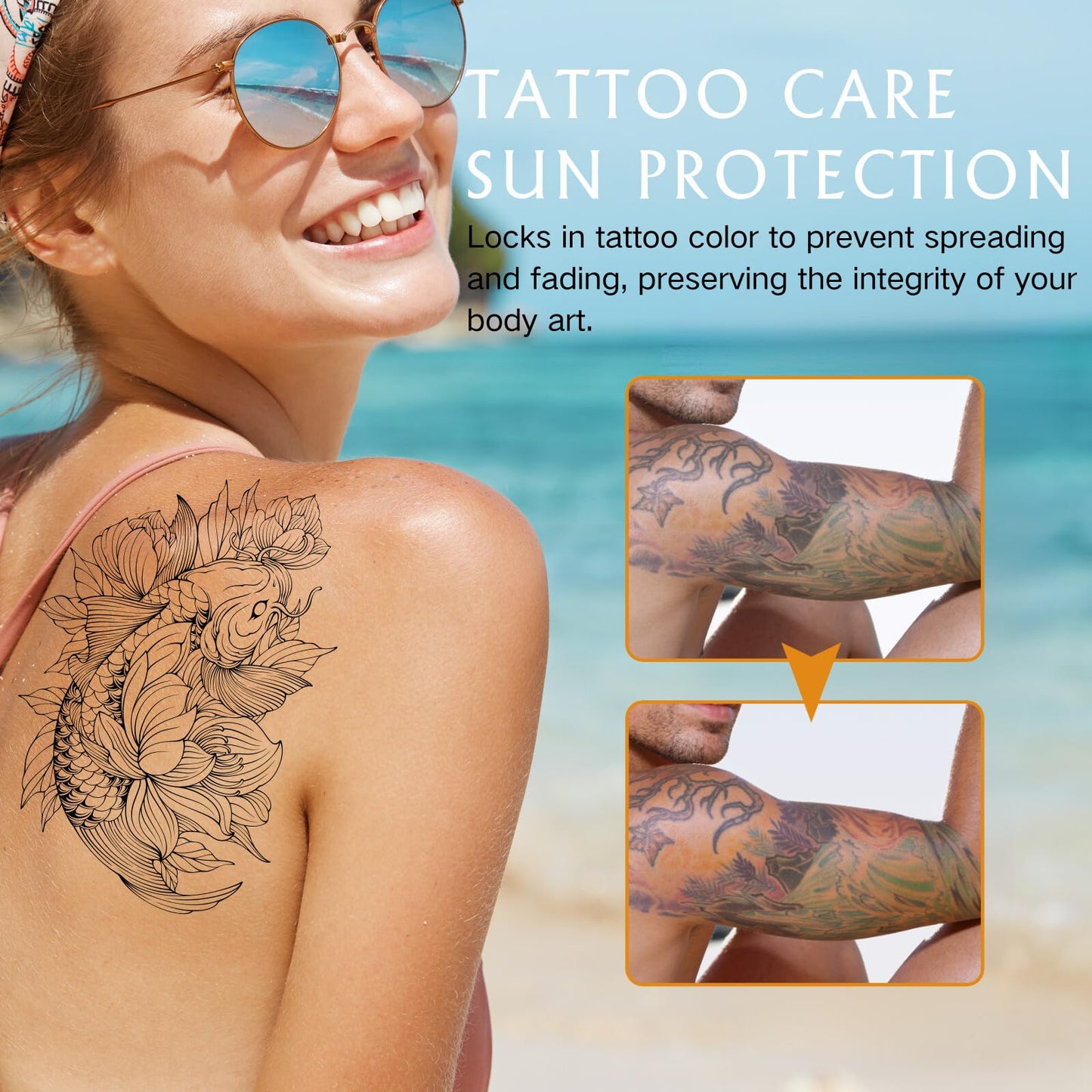 Trendyfave Tattoo Care Sunscreen - Tattoo Sun Cream Spf 30, Tattoo Sun Protection, Very Water+Sweat Resistant Natural Sunscreen, Tattoo Aftercare Suncream Lotion,Tattoo Fade Protection, 60ml