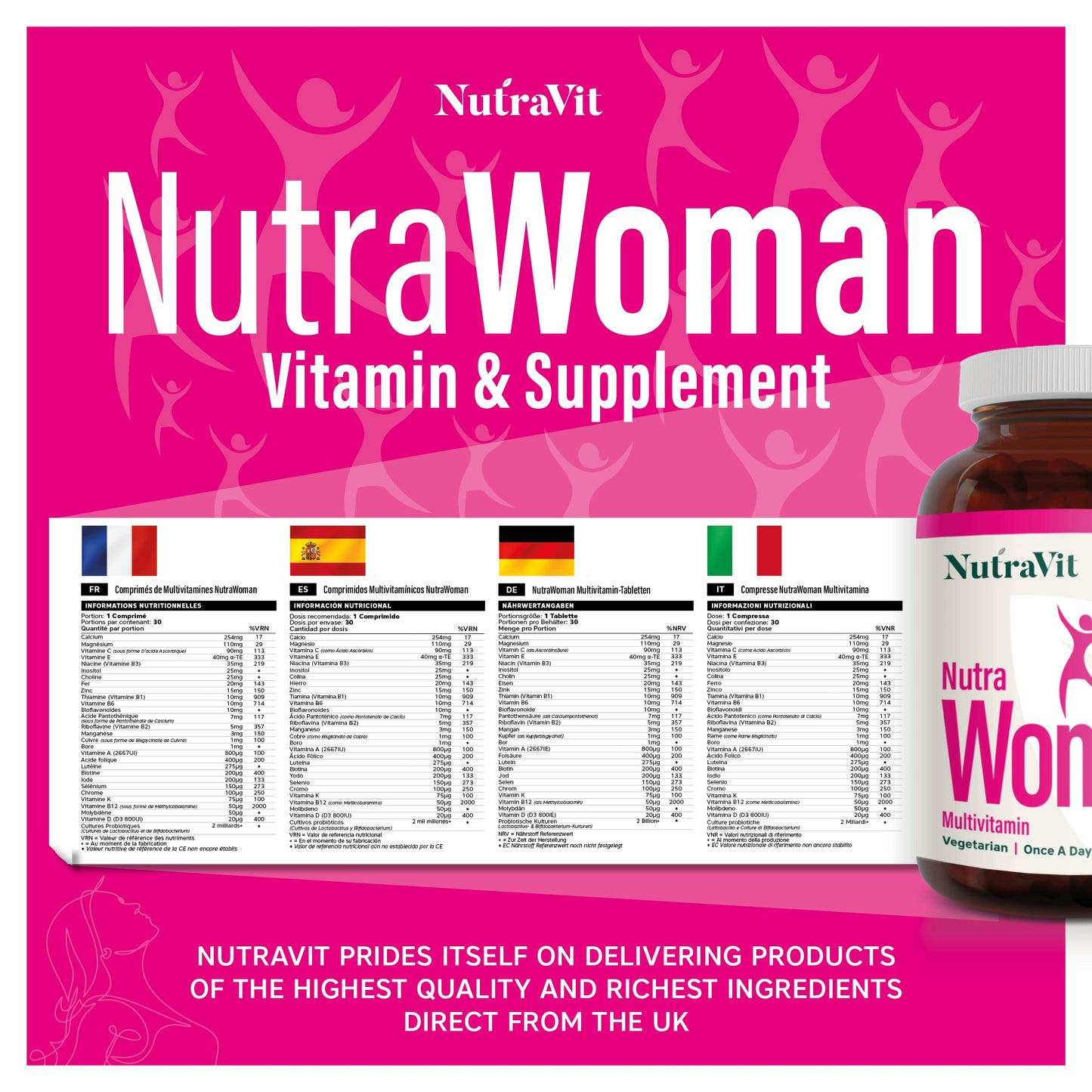 NUTRAWOMAN - Womens Multivitamins | Womens Vitamins - 30 Tablets - 27 Vitamins & Minerals - Daily Multivitamin for Energy & Health - with Probiotics, Biotin, Folic Acid & Methyl B12 - NutraVit