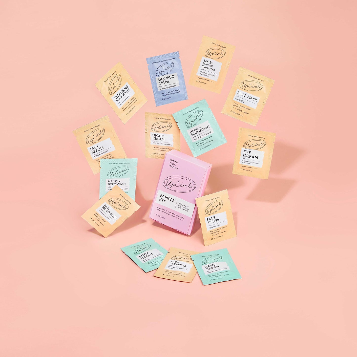 UPCIRCLE UpCircle The Pamper Kit - 14 Pieces - Sample Tester Pack Of Full Skincare + Body Range - Perfect Gift Idea, Pamper Night, For Holiday or Wedding Favour - Natural, Vegan, Cruelty-Free