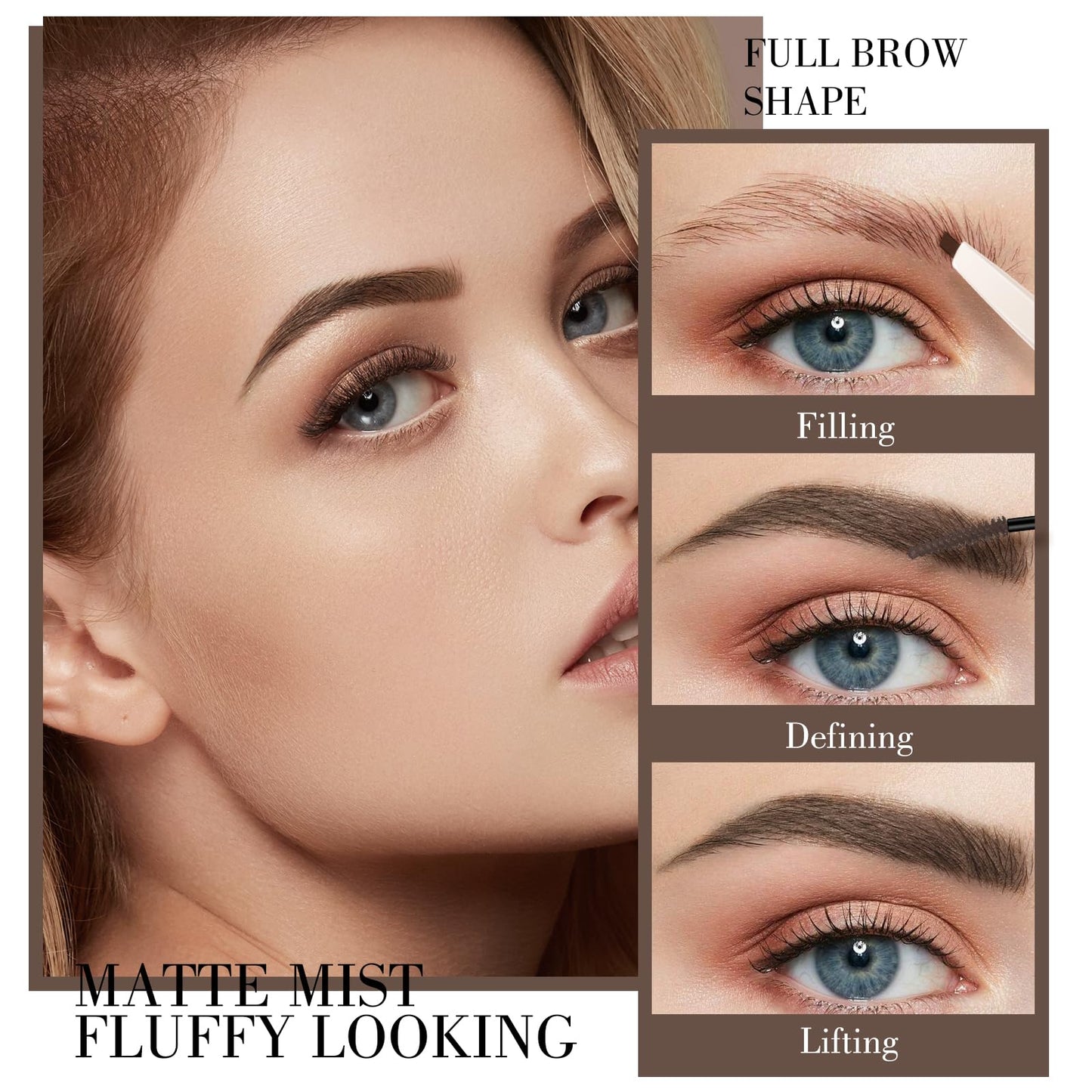 KYDA 2 in 1 Eyebrow Pencil and Tinted Brow Cream, Grey Brown, Eyebrow Cream&Pencil, Lasting Matte Tint Fill Define, Shape Natural Wild Brows All Day Hold