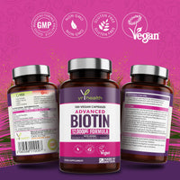 Biotin Hair Growth Supplement 12,000mcg, 180 Vegan Capsules not Biotin Tablets for Hair Skin and Nails with Coconut Oil, Vitamin C & Folic Acid, Vitamin B7 for Men and Women - Made in UK by YrHealth