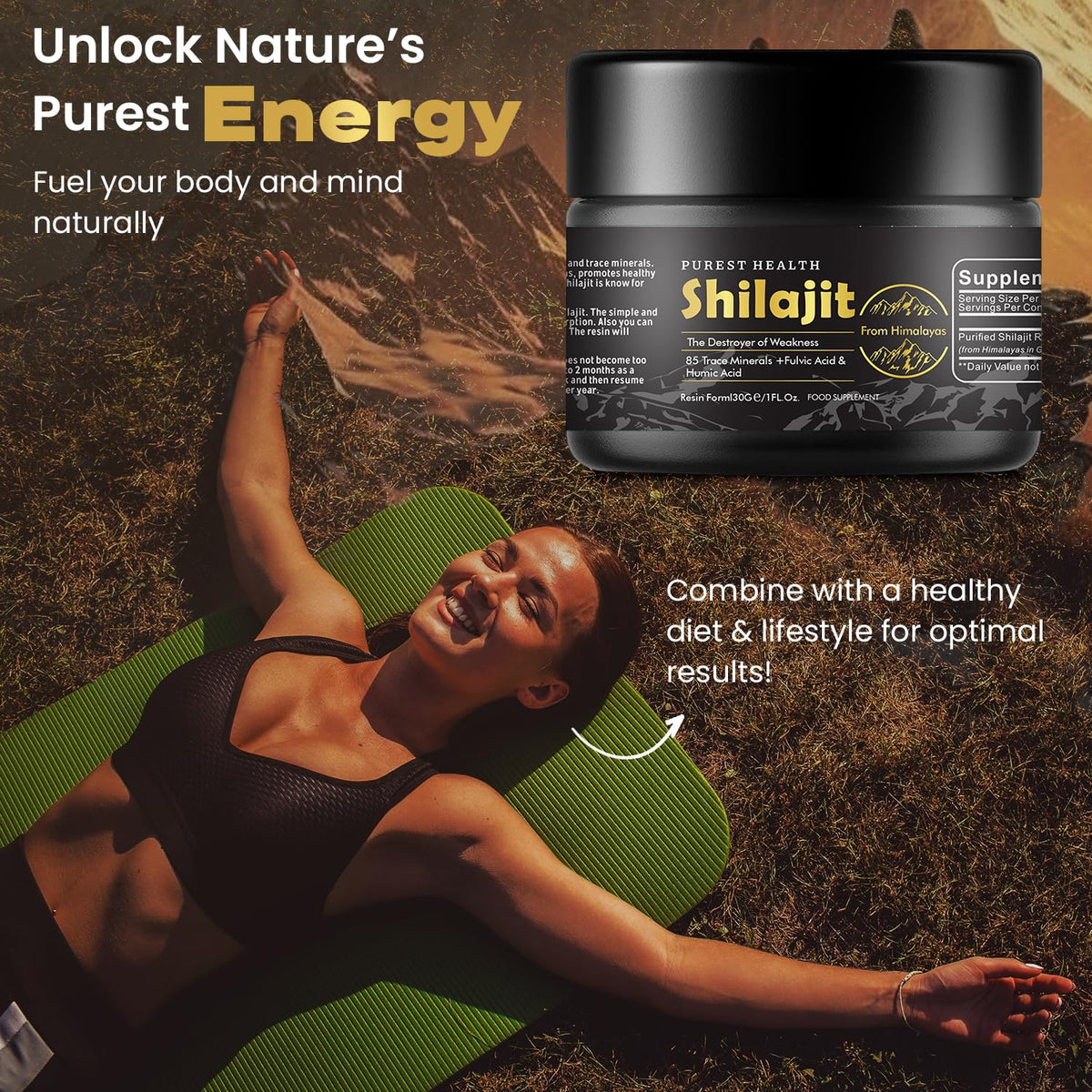 Purest Health 100% Natural Shilajit 30g - Premium Himalayan Resin - Rich in Fulvic & Humic Acid & 85 Trace Minerals - for Optimal Health