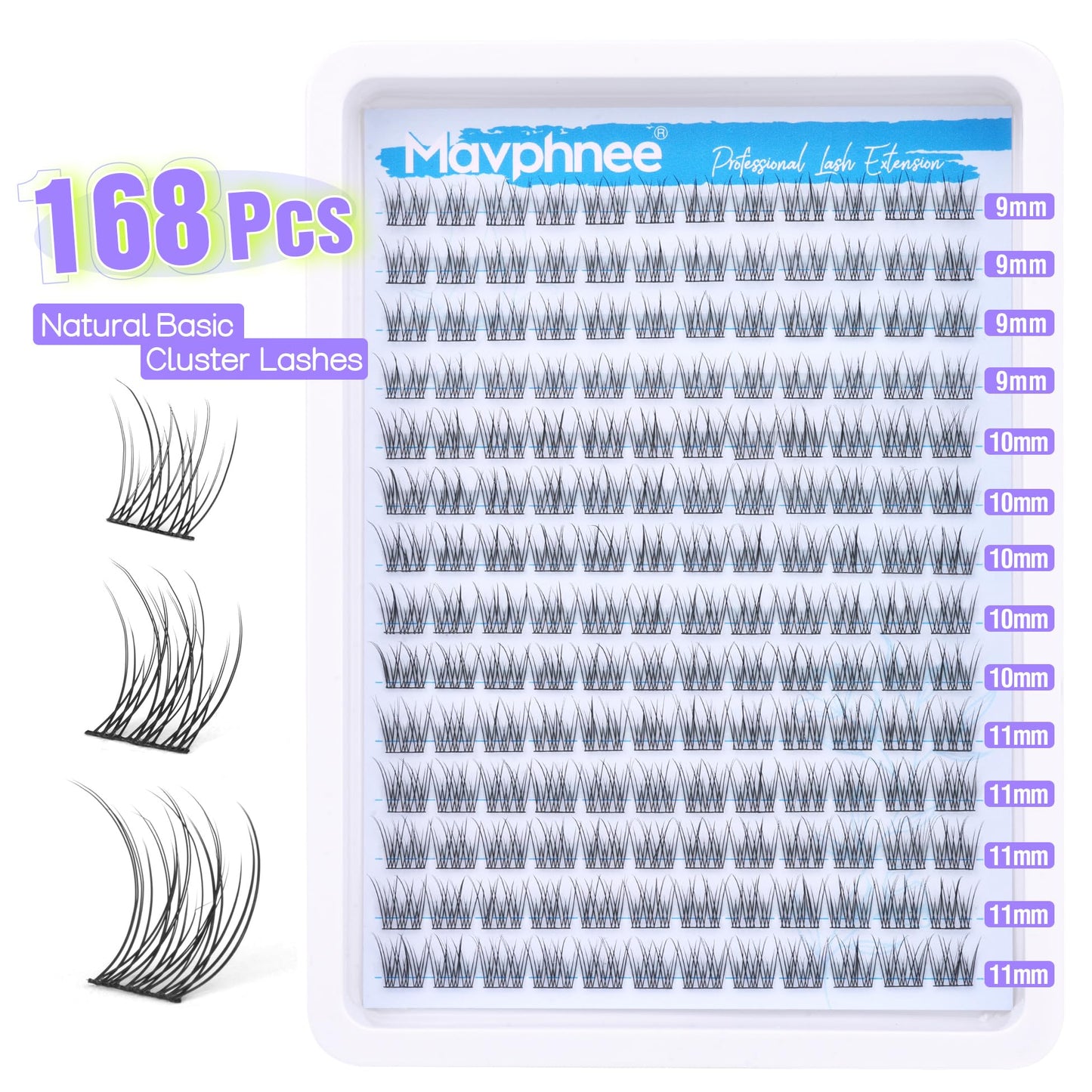 Natural Cluster Lashes CC Curl 168 Pcs Wispy Lash Extensions 9-11MM Mixed Lengths Eyelash Extension Individuals Self Application DIY at Home by Mavphne