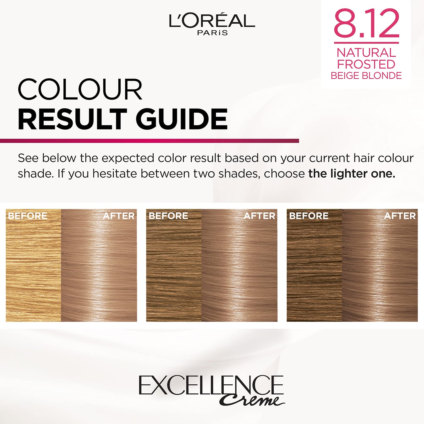 L'Oréal Paris Excellence Crème Permanent Hair Dye, Radiant At-Home Hair Colour with up to 100% Grey Coverage, Pro-Keratin, Up to 8 Weeks of Colour, 8.12 Natural Frosted Beige Blonde