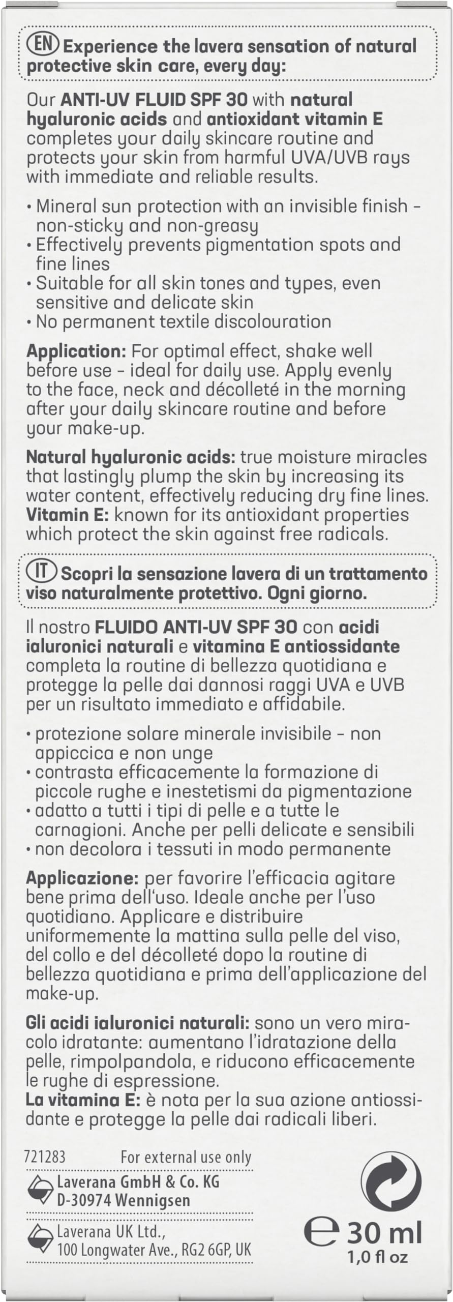 lavera Anti-UV Fluid SPF 30 - protects against UV rays - mineral protection - against sun-induced skin ageing - vegan - natural cosmetics - 30 ml
