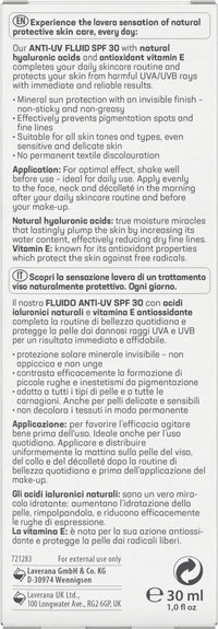 lavera Anti-UV Fluid SPF 30 - protects against UV rays - mineral protection - against sun-induced skin ageing - vegan - natural cosmetics - 30 ml