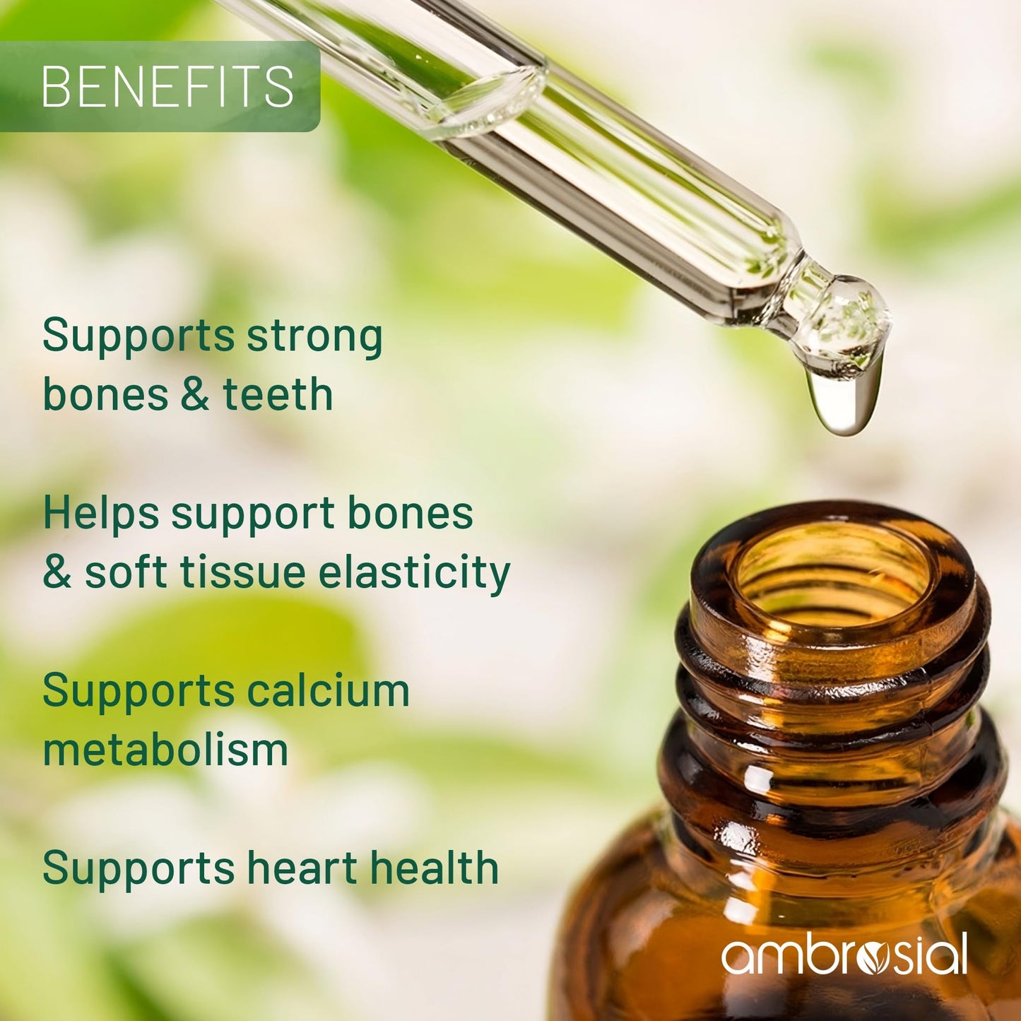 AMBROSIAL Ambrosial Vitamin D3 K2 Drops Liquid Supplement for Adults & Kids | Mango Flavor High Strength Vitamin D Liquid 500 IU & Vitamin K2 50 mcg PER Drop (Pack of 1-30 ml)