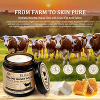 Whipped Tallow Cream for Face & Body - 100% Grass-Fed Beef Tallow, Natural Honey & Beeswax Moisturizer, Deep Hydration & Nourishment, Oil-Free & Unscented, Fast Absorbing