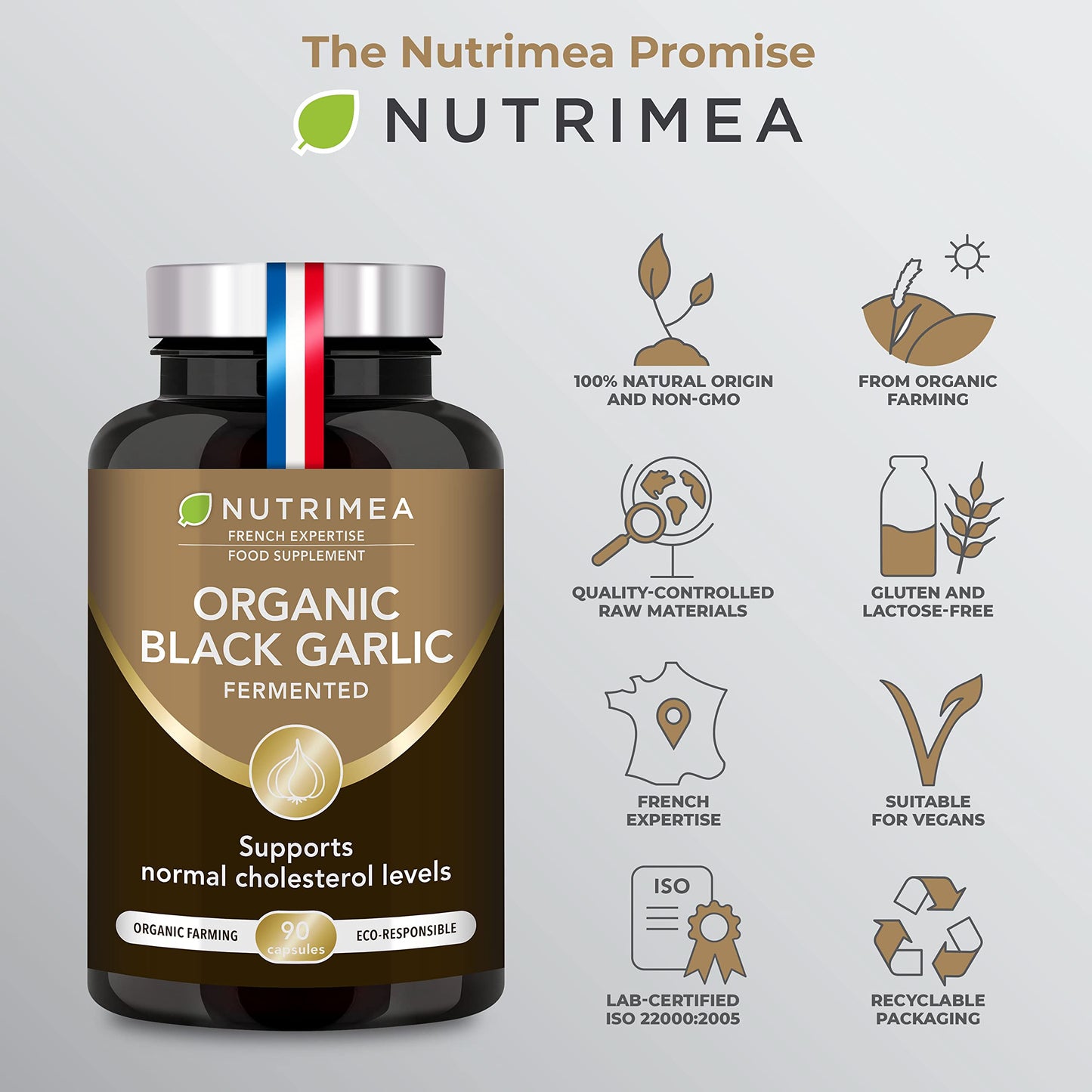 Organic Black Garlic (Fermented) | PATENTED Extract Standardised in S-allyl-cysteine | Immune System Booster | Natural Antioxidant | 90 Vegan Capsules (250mg) | French Expertise