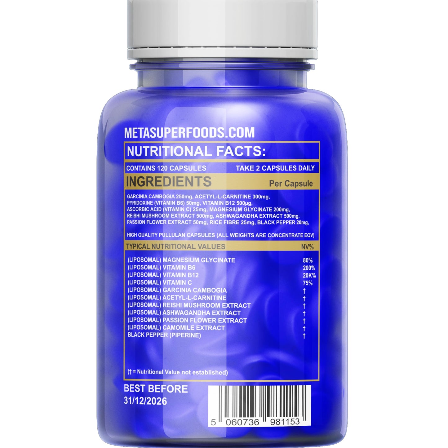 MetaSuperfoods Night Burn Liposomal 120 Capsules for Women and Men 60 Days Supply | Vegan | Size Management | 50% More Than Other Brands High Strength Supplement