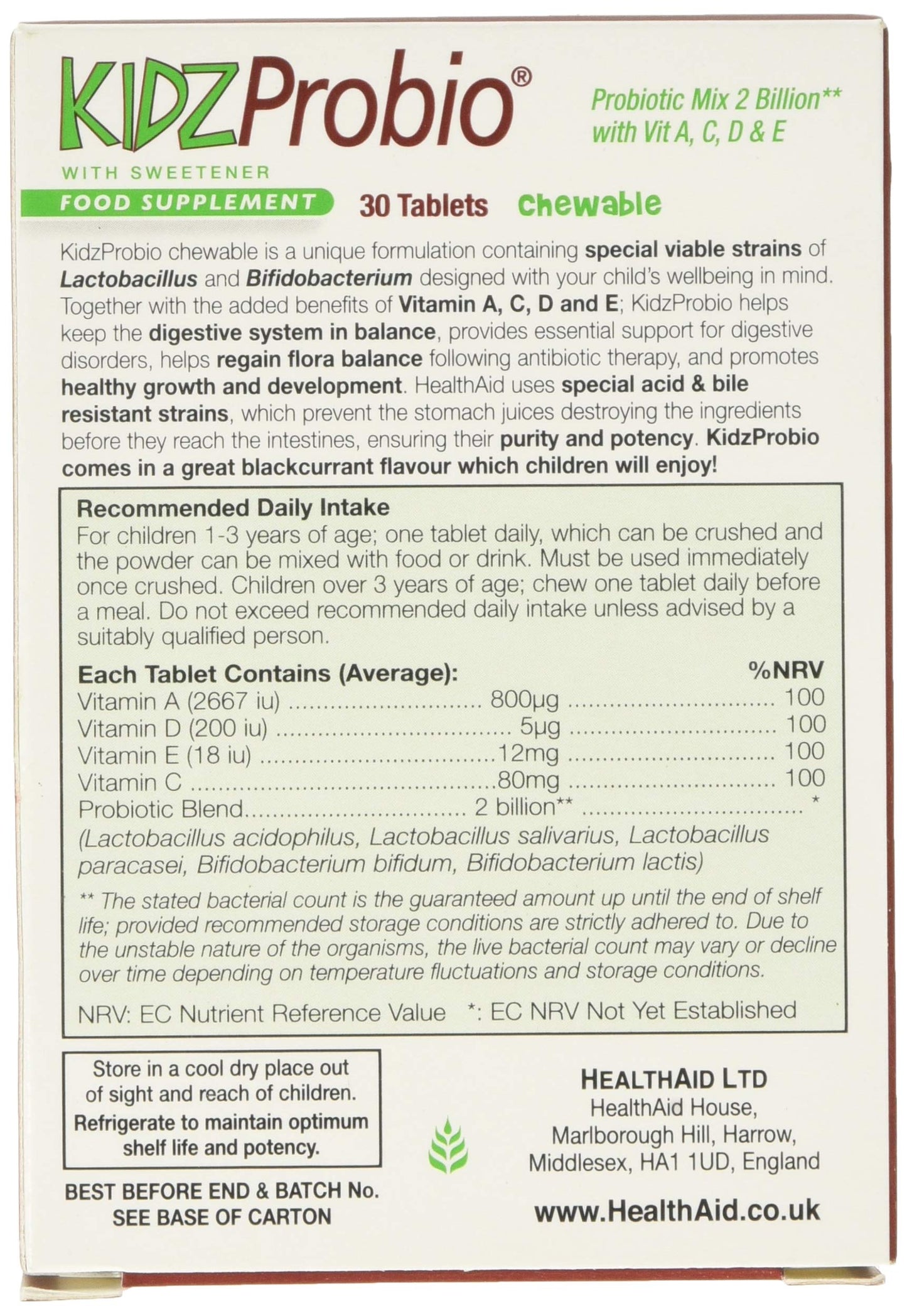 HealthAid Kidz 2 Billion Proboi 30 Tablets