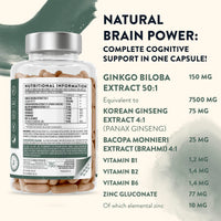 Ginkgo Biloba High Strength -7500mg (50:1 Extract) + Bacopa Monnieri, Ginseng and Ginkgo Biloba Herbal Supplements + VIT B6, B1, B2, & Zinc -180 Nootropic Ginkgo Biloba Capsules - Packed w/Flavonoids