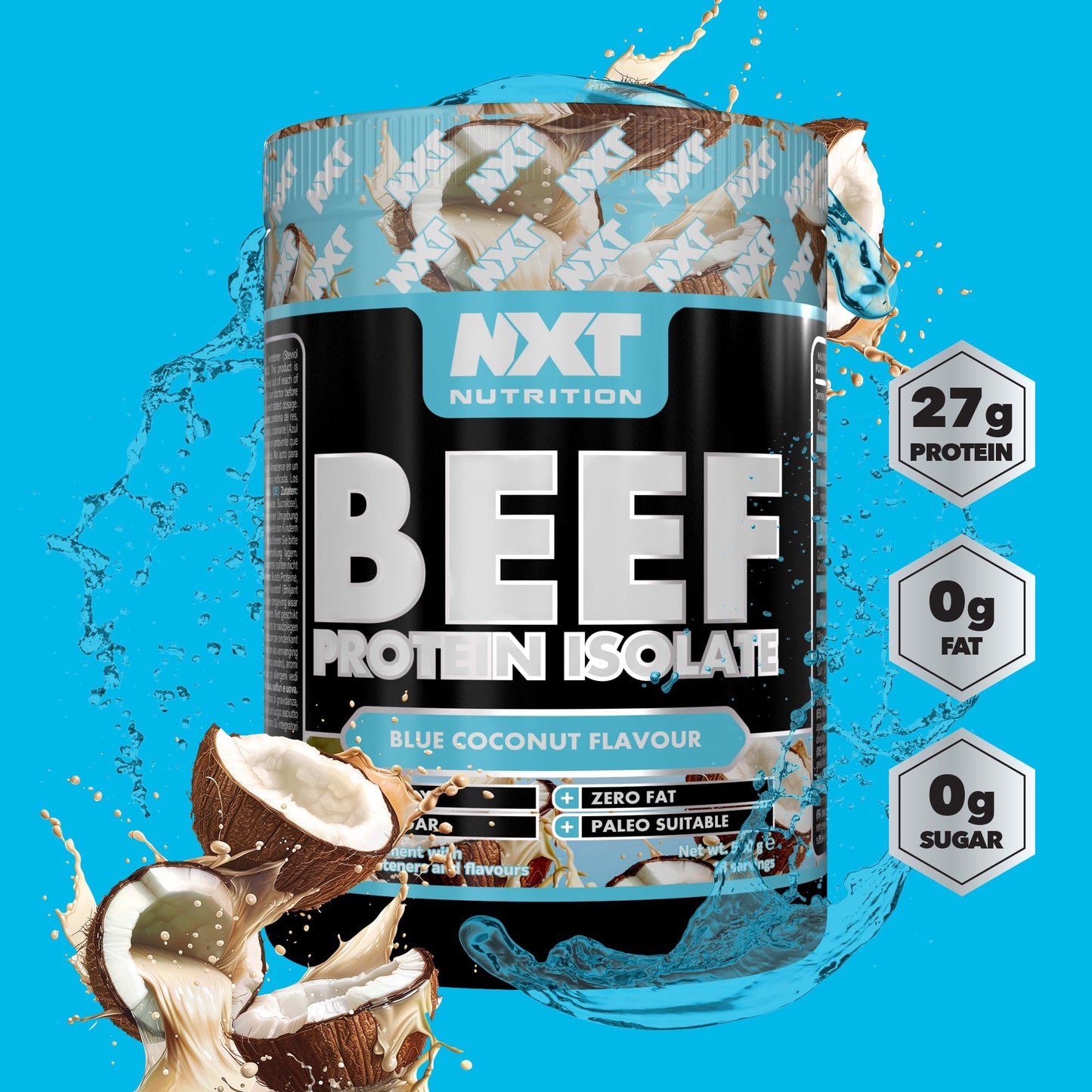 NXT Nutrition NXT Beef Protein Isolate 540g - High Protein Powder in Natural Amino Acids - Paleo, Keto Friendly - Dairy and Gluten Free - 540g - Blue Coconut